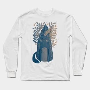 Cat and foliage - neutral palette Long Sleeve T-Shirt